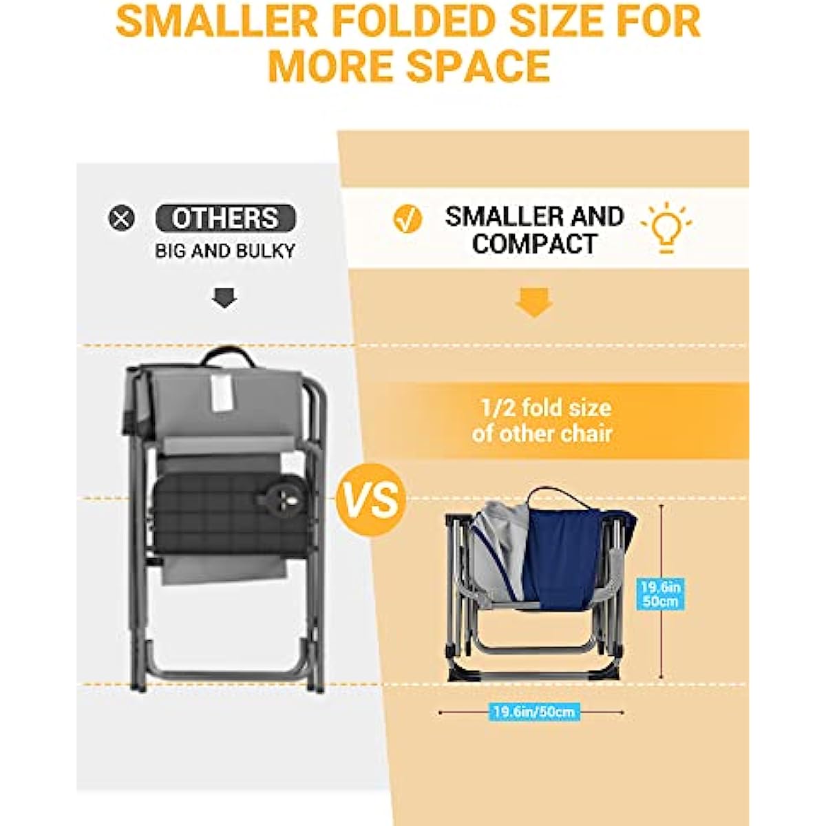 Folding Camping Chair Heavy Duty Portable Directors Chairs for Adult with Side Table Mesh Back Compact Style for Outdoor Outside Lawn Sports Fishing