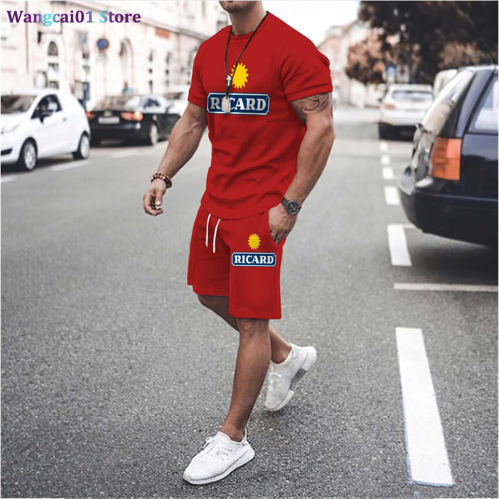 wangcai01 Men's Tracksuits France Ricard Anisette Men Sets Tracksuit T Shirt Men Clothing Fashion Soild Color Suit Man Vintage Sportswear Short Outfits 0318H23