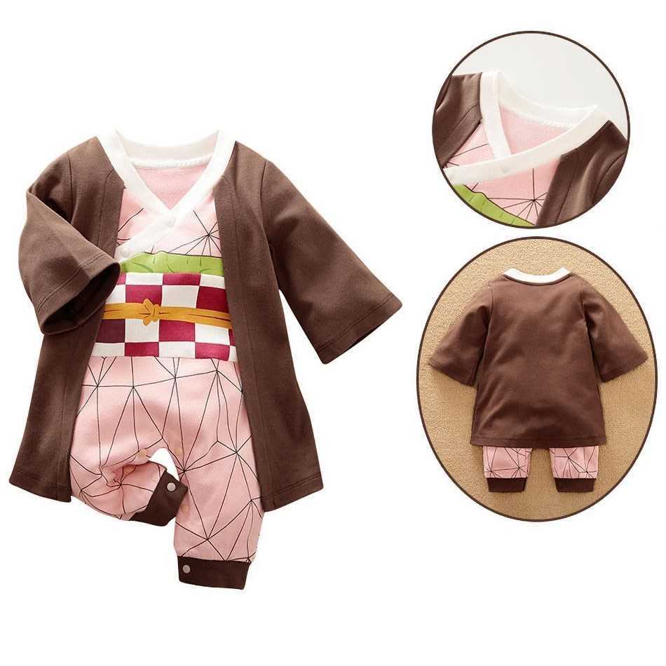 Rompers Baby Clothes Newborn Anime Romper Boy Girl Demon Slayer Cosplay Baby Costume Kids Cartoon Jumpsuit Children Longsleeve Overalls AA230317