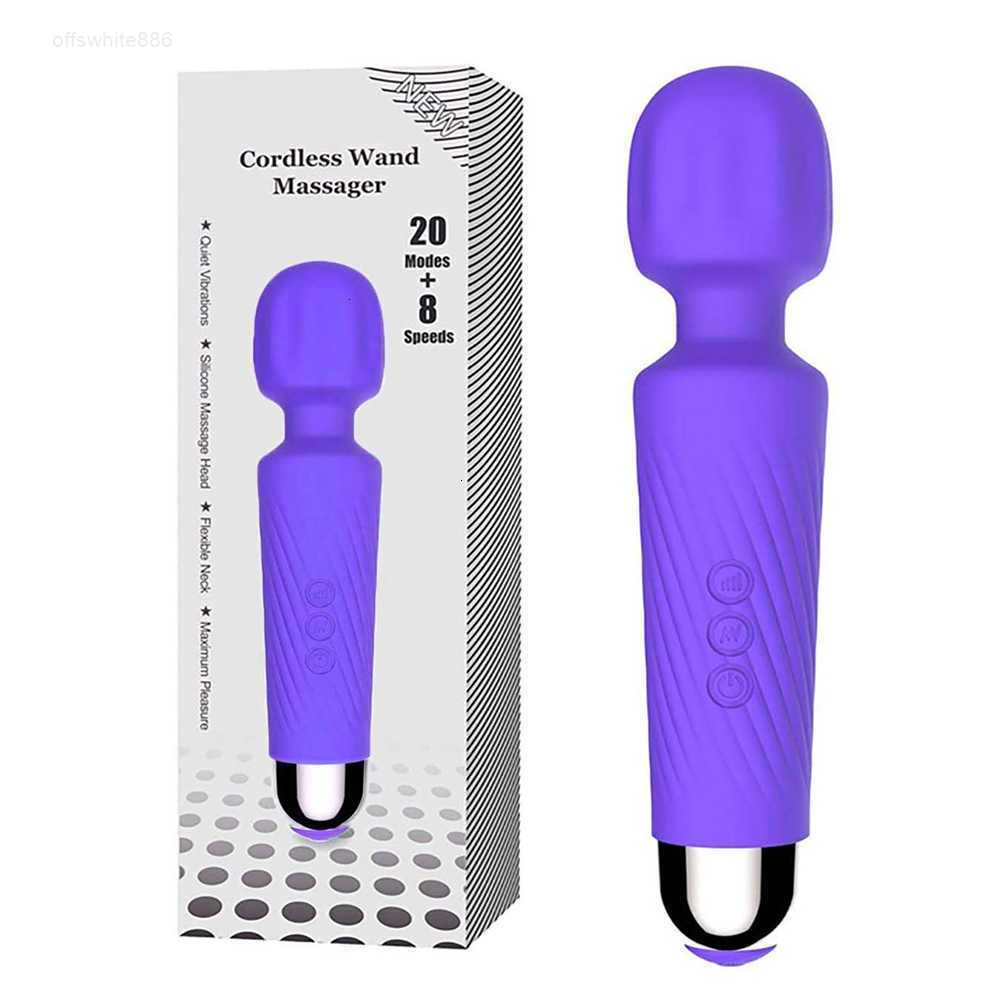 Adult Massager Powerful Av Vibrators Rechargeable Magic Wand Massager Clit Massage 20 Modes Female Masturbation Silent Sex Toys for Women