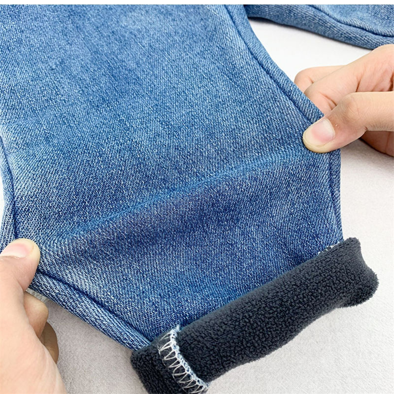Jeans Boys Clothes Denim Pants Casual Solid Color Fleece Thermal Trousers Oversize Toddler Kids Winter Pants 36m Baby Boy Cotton Jeans 230317