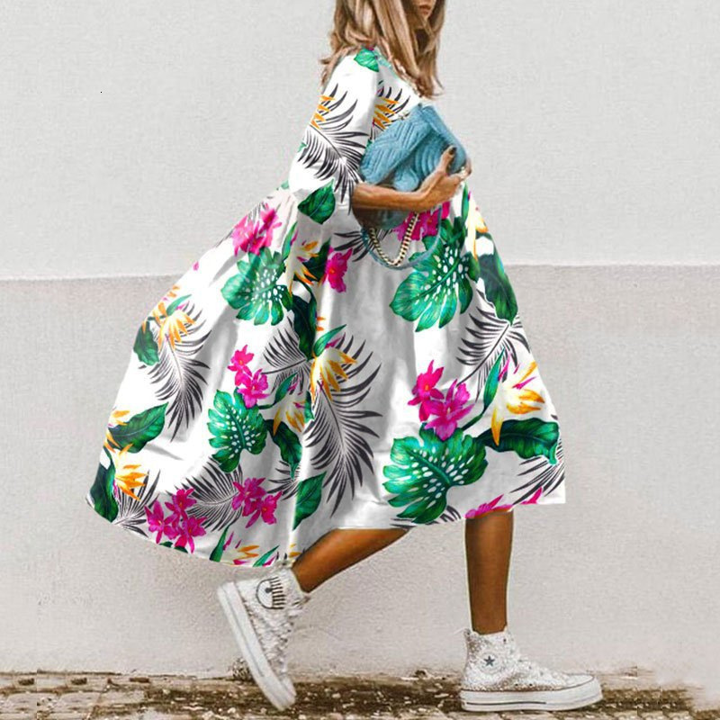 Casual Dresses Women Floral Print ALine Dress Summer Fashion O Neck Loose Office Party Dresses Casual Half Sleeved Boho Beach Dress Vestidos 230317