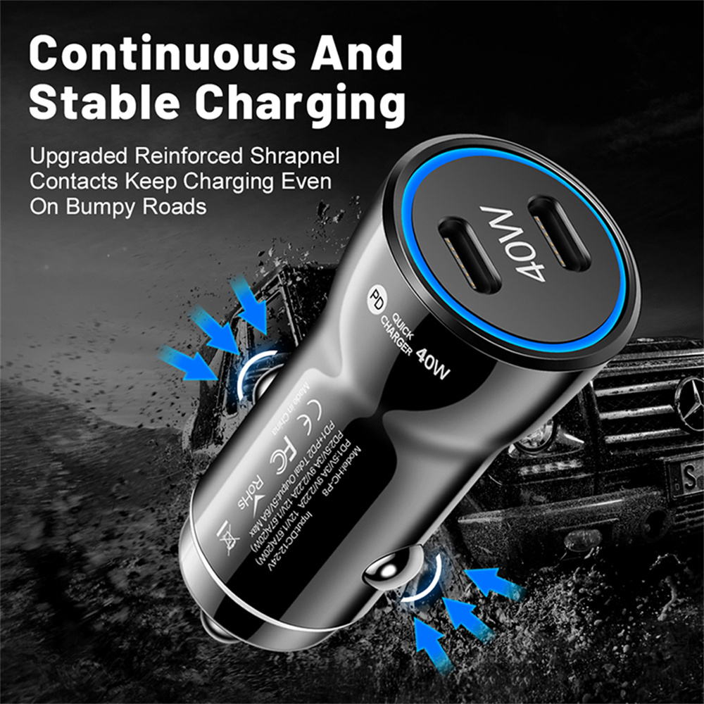 Dual PD Type c Usb C Car Charger 40W Fast Quick Charging Vehicle Car Charger Auto Power Adapters For IPhone 13 14 15 Pro Max Samsung S22 S23 Note 20 H