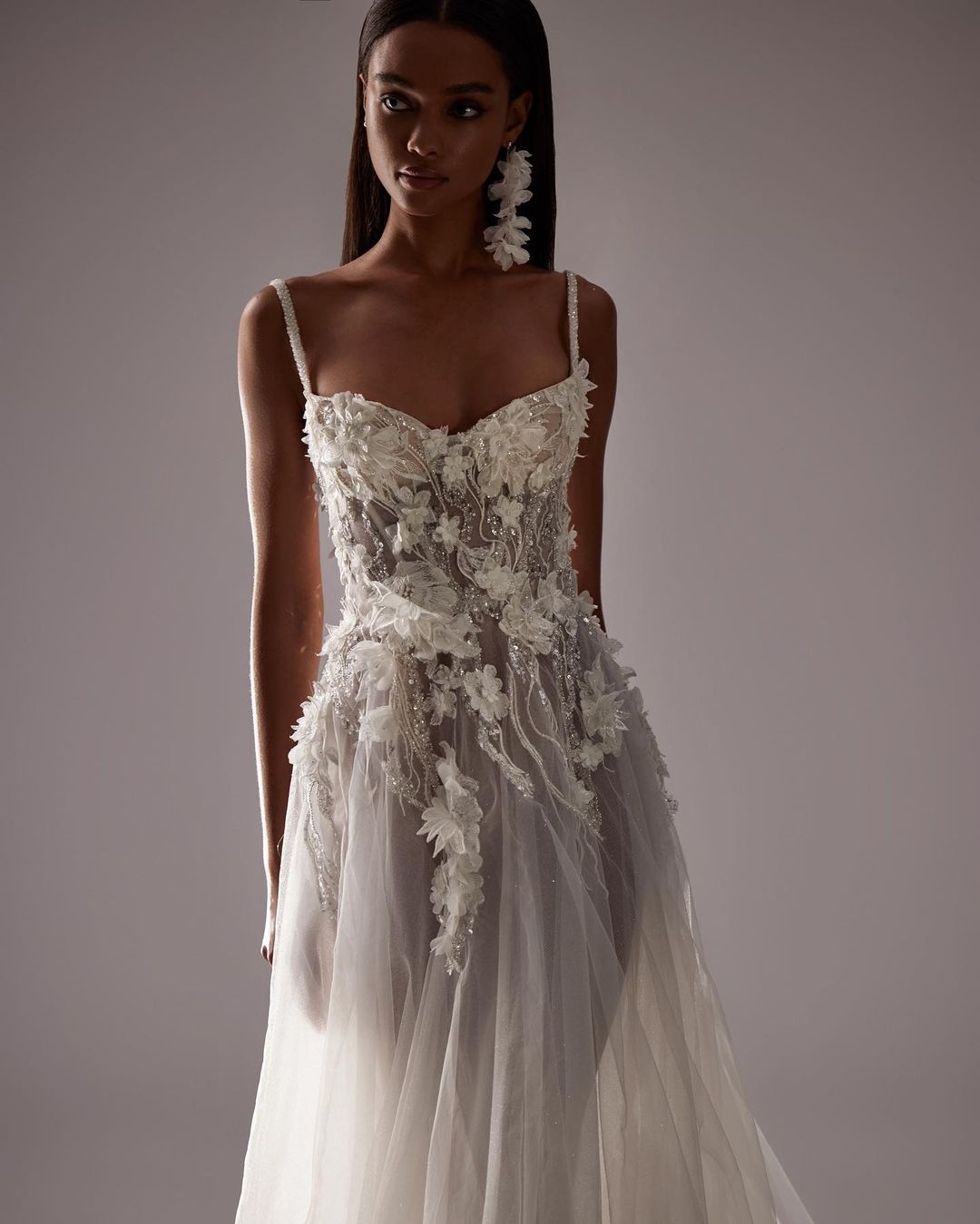 Glamorous A Line Wedding Dresses Spaghetti Sleeveless D Flower Applicant On Tulle Lace Up Floor Length Custom Made Plus Size Bridal Dress Vestidos De 