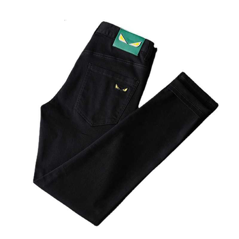 Jeans Men's 2022 Summer Thin Stretch Slim Fit Small Feet Korean Black and White Embroidery Casual Pants Fashion