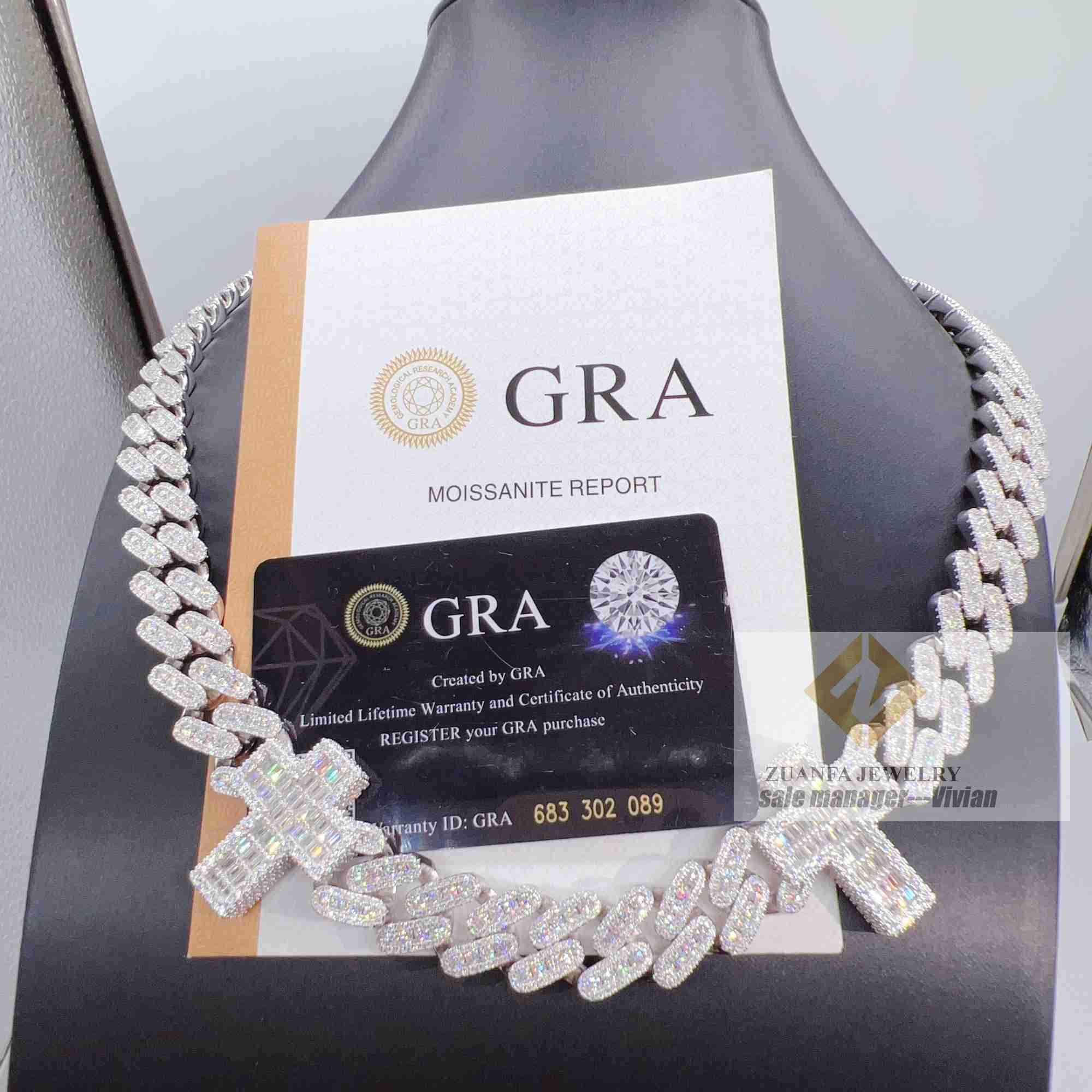 New High Quality Fashion Iced Out 925 Sterling Silver Miami Vvs Moissanite Pass Cuban Link Chain