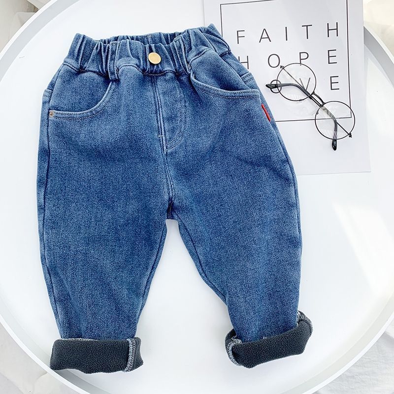 Jeans Boys Clothes Denim Pants Casual Solid Color Fleece Thermal Trousers Oversize Toddler Kids Winter Pants 36m Baby Boy Cotton Jeans 230317