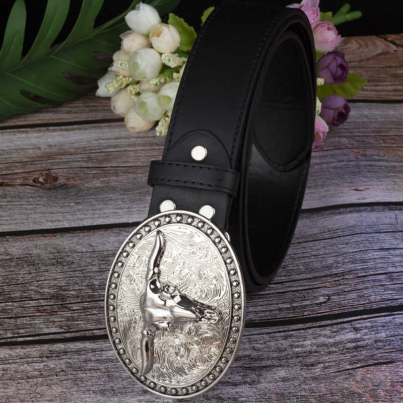 Belts White Tauren Alloy Bulk Buckle Pu Leisure Youth Lap Black Belt Fashion For Men Cowboy W0317