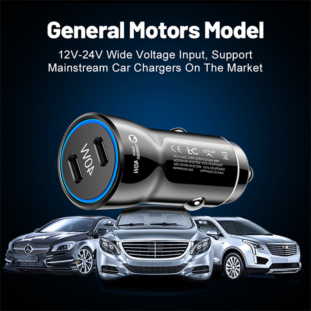 Dual PD Type c Usb C Car Charger 40W Fast Quick Charging Vehicle Car Charger Auto Power Adapters For IPhone 13 14 15 Pro Max Samsung S22 S23 Note 20 H