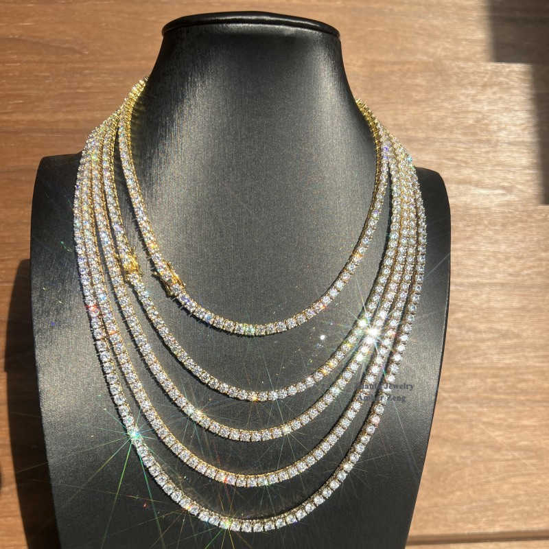Factory Price Fine Jewelry 2mm 3mm 4mm 5mm S925 Sterling Silver Gra Certificate D-vvs Diamond Moissanite Tennis Chain Necklace