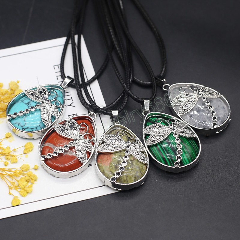 Natural Stone Pendant Necklace Opal Rose Quartz Amethyst Butterfly Rope Chains Healing Crystals Stone Necklace For Women Jewelry