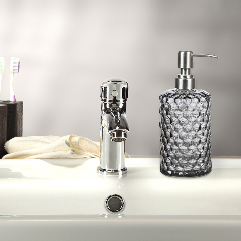 Liquid Soap Dispenser 500ml Soap Shampoo Dispenser Liquid Hand Soap Glass Bottle with Stainless Steel Pump for Bathroom Portable Soap Dispensers 23031