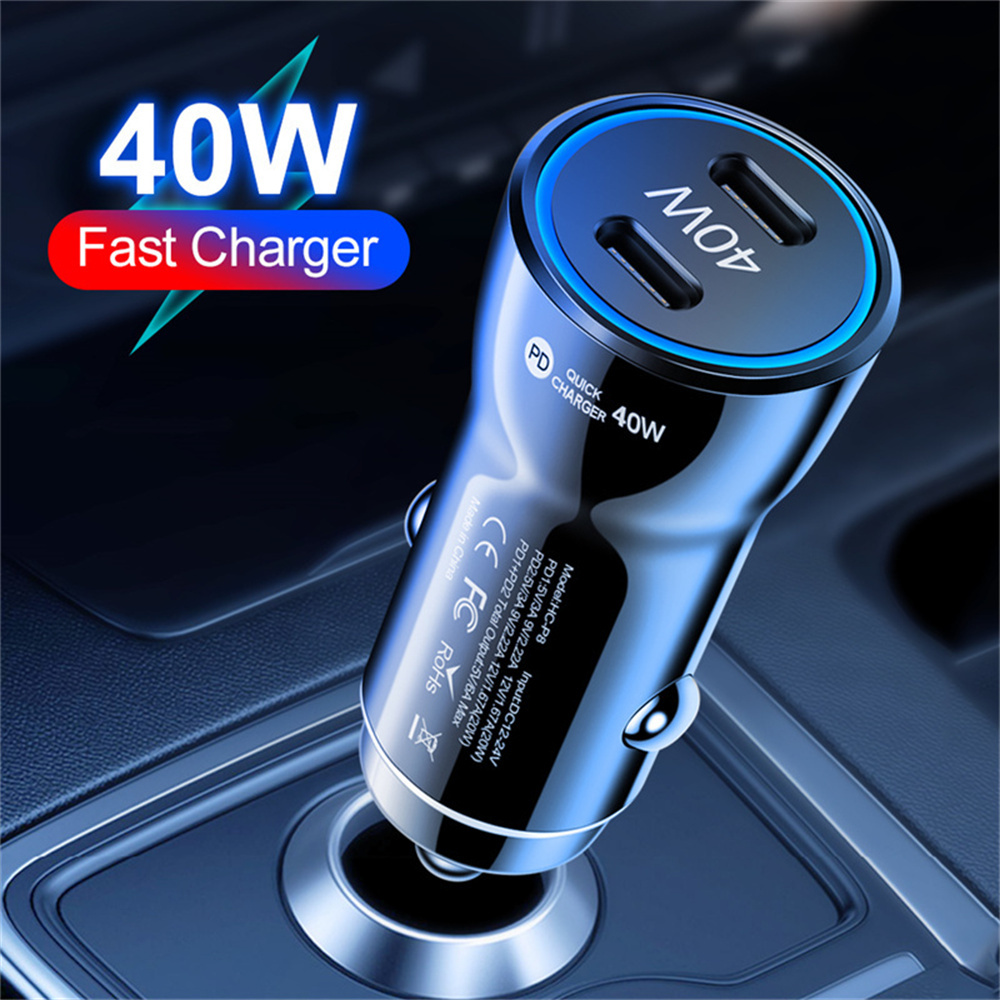 Dual PD Type c Usb C Car Charger 40W Fast Quick Charging Vehicle Car Charger Auto Power Adapters For IPhone 13 14 15 Pro Max Samsung S22 S23 Note 20 H