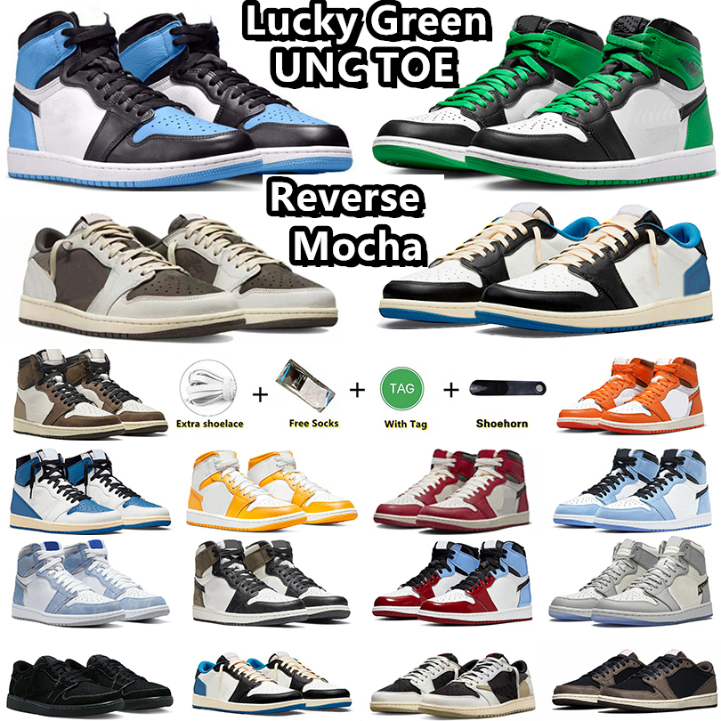 Jumpman 1 1S Travis Scotts Basketball Shoes Lucky Green UNC TOE Black Phantom Dark Mocha Reverse Mocha Fragment Chicago University Blue Sneakers for Men and Women, Item#32
Jumpman 1 1S Travis Scotts Basketball Shoes Lucky Green UNC TOE Black Phantom Dark Mocha Reverse Mocha Fragment Chicago University Blue Sneakers for Men and Women, Item#32