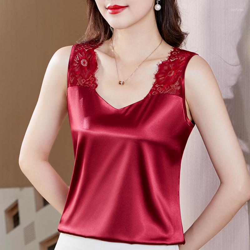 Women's Blouses Fashion Summer Woman Silk Elegant Lace Tank Tops Solid Sleeveless Shirts For Women Loose Satin Female Clothing 24895, Black
Women's Blouses Fashion Summer Woman Silk Elegant Lace Tank Tops Solid Sleeveless Shirts For Women Loose Satin Female Clothing 24895, Black