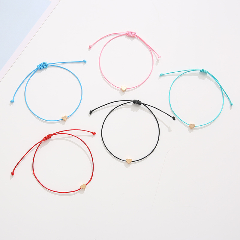 Handmade Love Wax Rope Bracelet Femme Adjustable Heart Charm Bracelets Black Pink Red String Bracelets Women Kids Wish Jewelry Card Gift Hand Chain Pr
