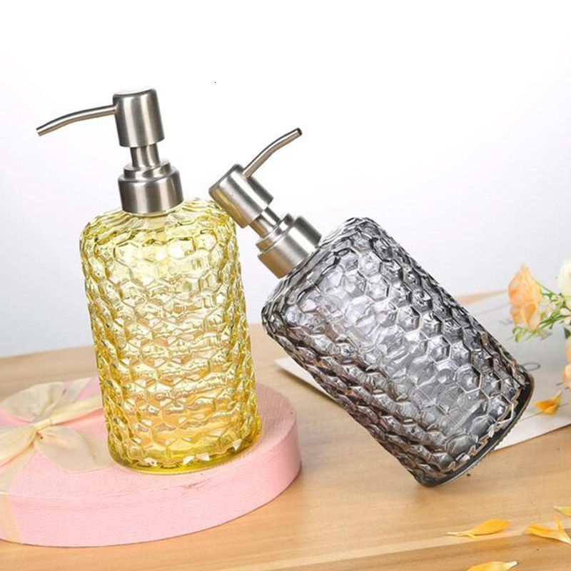 Liquid Soap Dispenser 500ml Soap Shampoo Dispenser Liquid Hand Soap Glass Bottle with Stainless Steel Pump for Bathroom Portable Soap Dispensers 23031