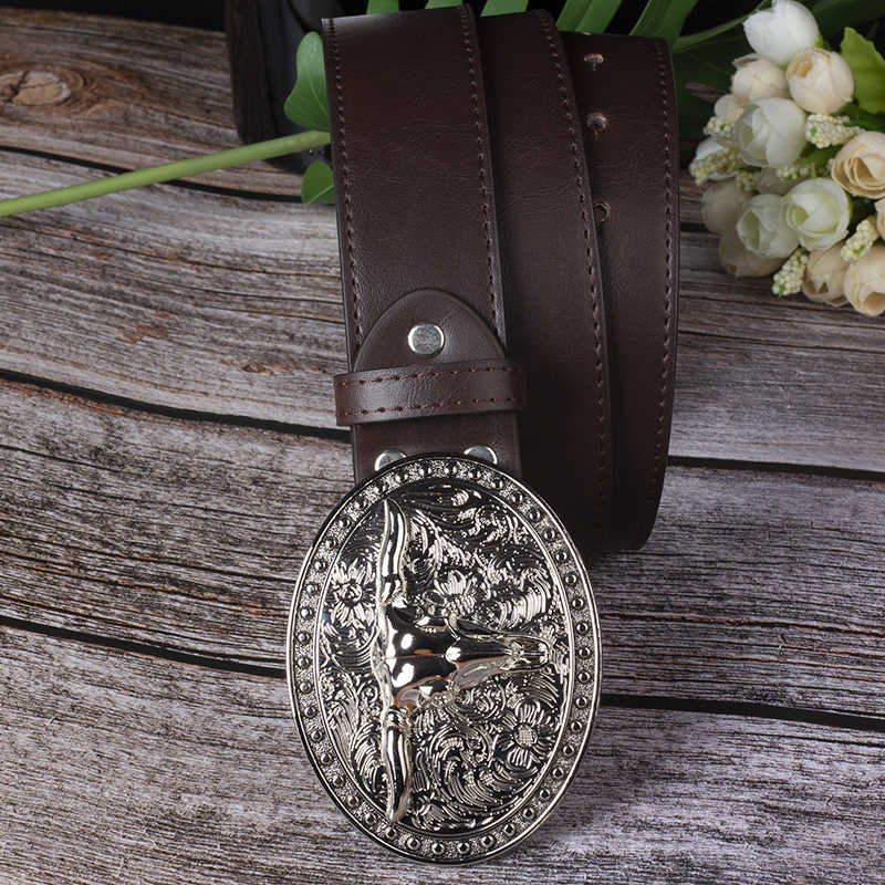 Belts White Tauren Alloy Bulk Buckle Pu Leisure Youth Lap Black Belt Fashion For Men Cowboy W0317