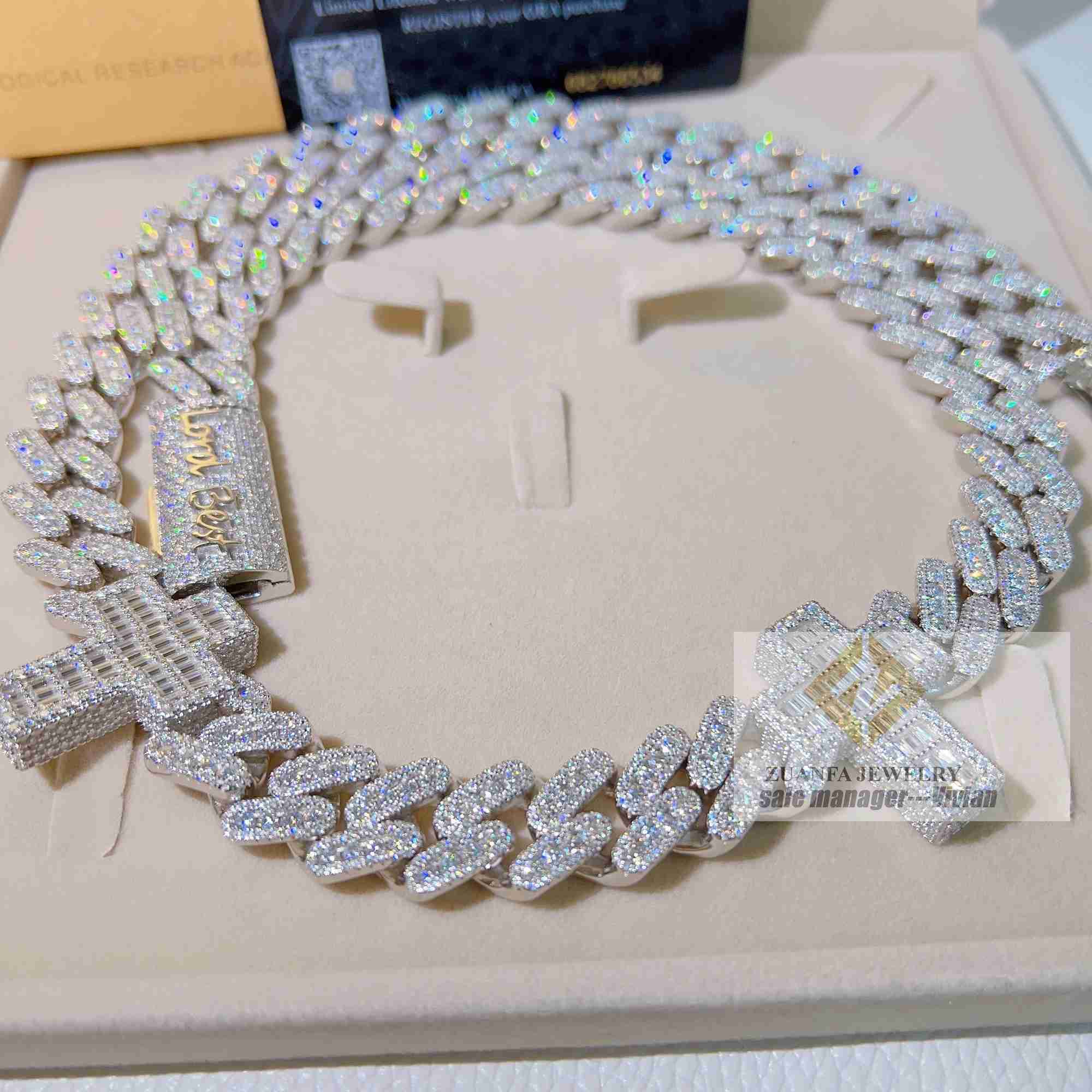 New High Quality Fashion Iced Out 925 Sterling Silver Miami Vvs Moissanite Pass Cuban Link Chain