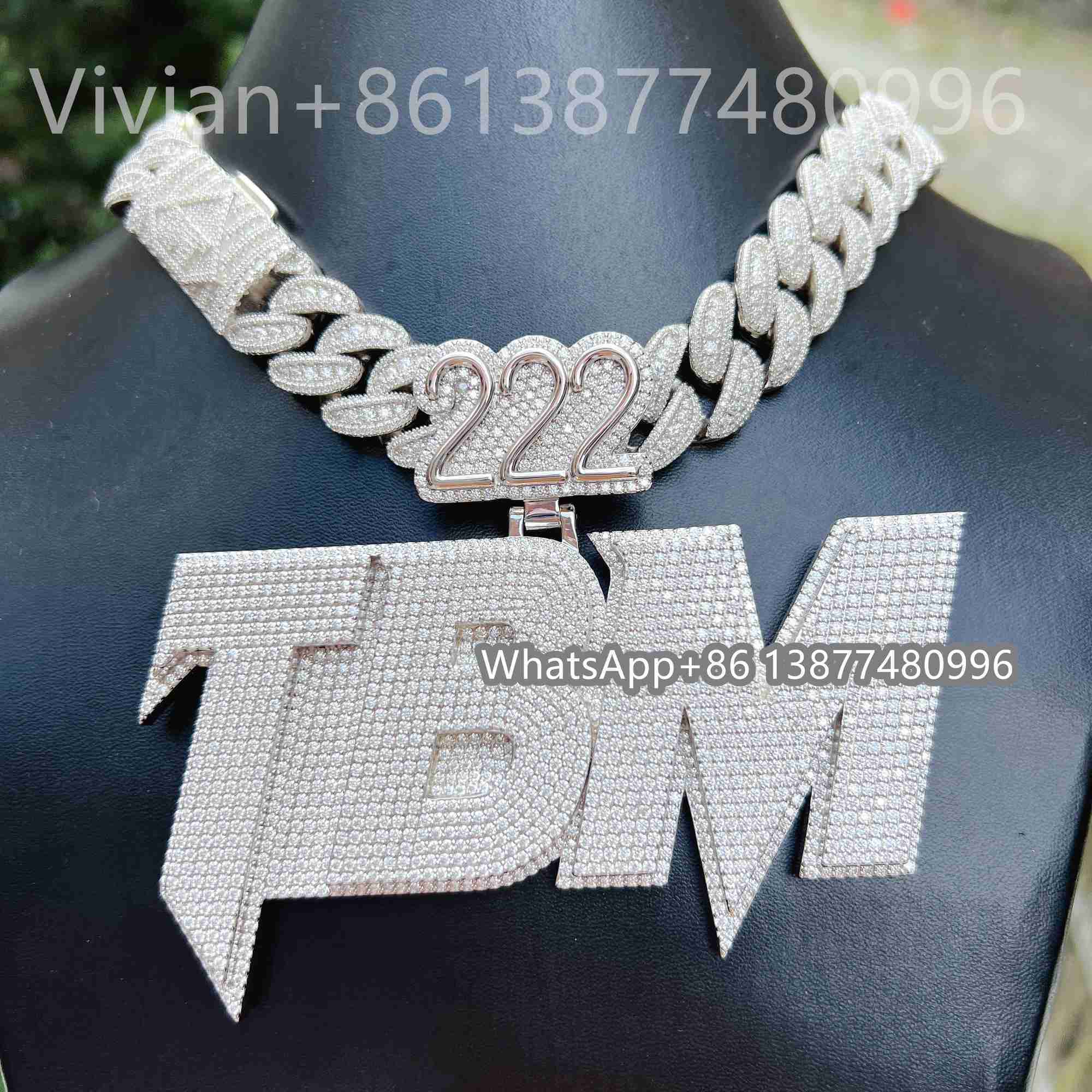 Free Custom Clasp Hip Hop Necklace Silver 925 Vvs Moissanite Diamond Miami Cuban Men Pendant Necklace
