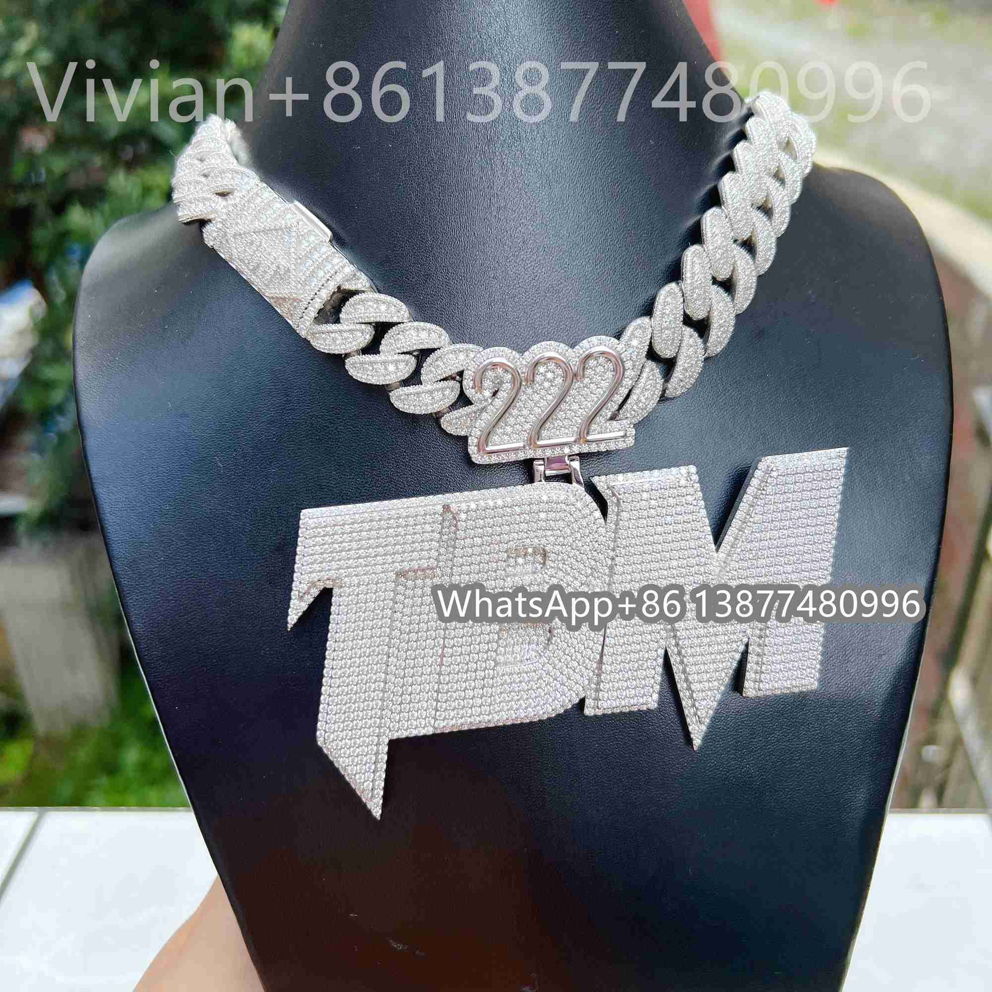 Free Custom Clasp Hip Hop Necklace Silver 925 Vvs Moissanite Diamond Miami Cuban Men Pendant Necklace