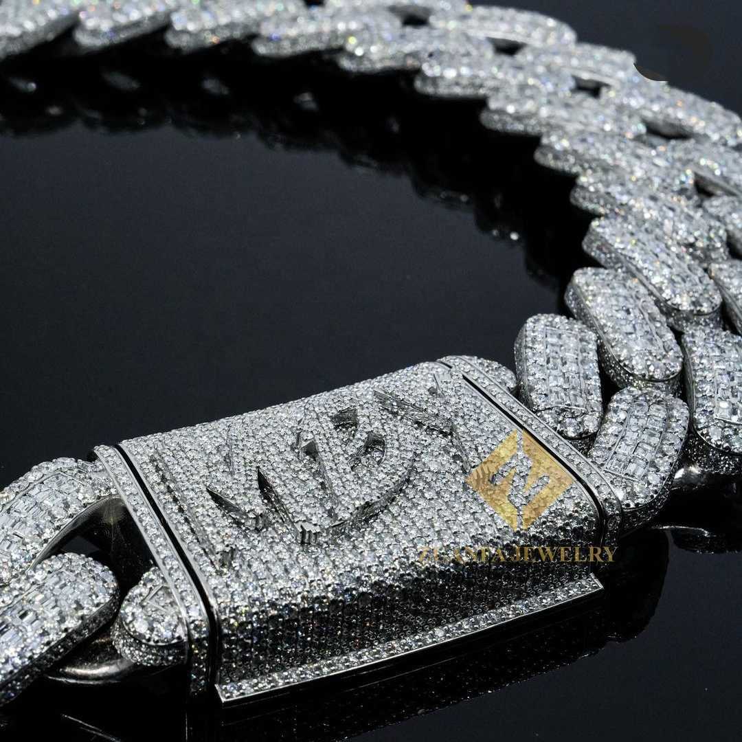 necklace moissanite chain Big Heavy Mens Necklace Silver 925 Iced Out Vvs Moissanite Baguette Diamond Hip Hop Iced Out Cuban Link Chain