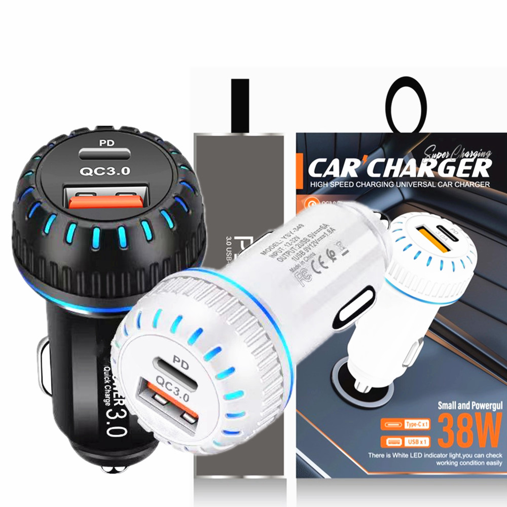 Universal 12W PD USB C Car Charger Quick Charging Dual Ports PD Chargers Type c USb-C Charge For Samsung S22 S23 Iphone 12 13 14 15 Pro Max With Retai