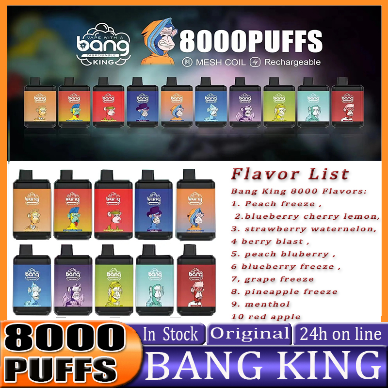 Original bang king 8000 puffs Rechargeable Disposable Vape Pen E Cigarette Device Pod Smoking Vapes Kit Puff 7k 0% 2% 3% 5% 650Mah Battery 15Ml Prefilled puffbar vapers bar
Original bang king 8000 puffs Rechargeable Disposable Vape Pen E Cigarette Device Pod Smoking Vapes Kit Puff 7k 0% 2% 3% 5% 650Mah Battery 15Ml Prefilled puffbar vapers bar
