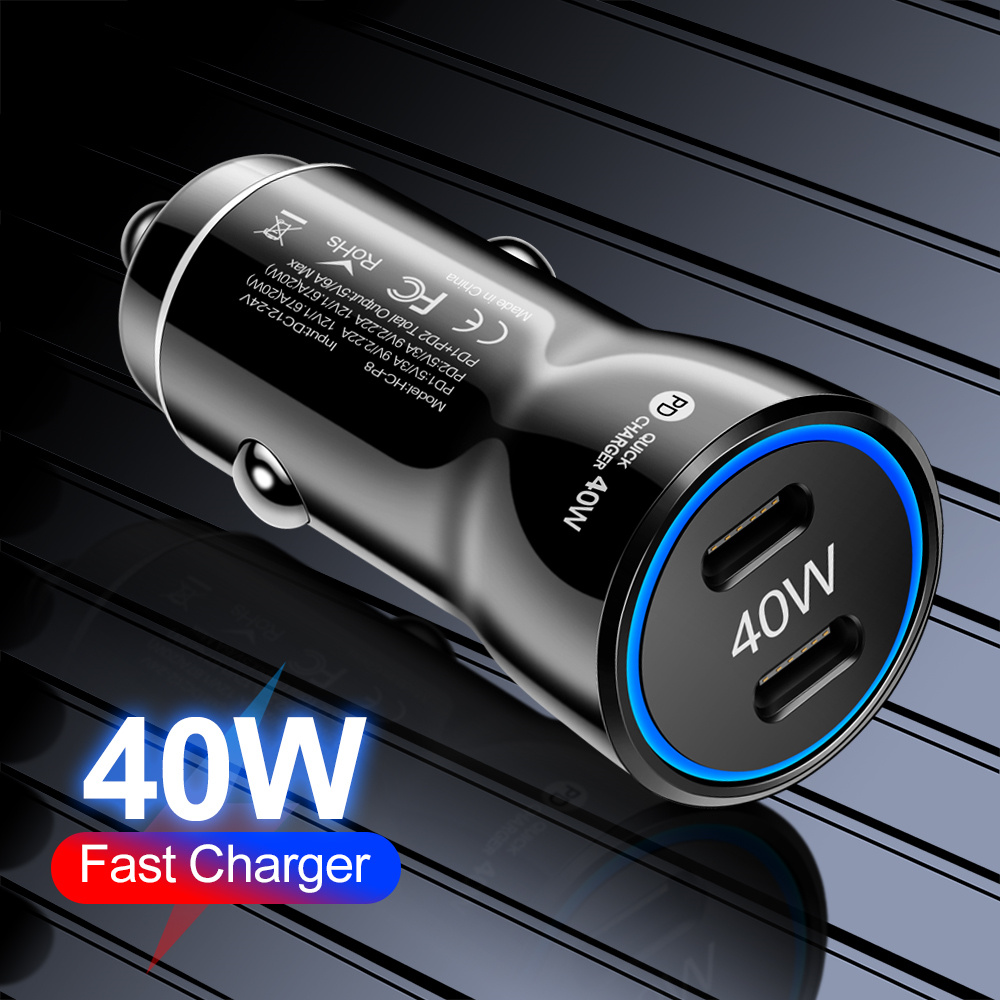 Dual PD Type c Usb C Car Charger 40W Fast Quick Charging Vehicle Car Charger Auto Power Adapters For IPhone 13 14 15 Pro Max Samsung S22 S23 Note 20 H