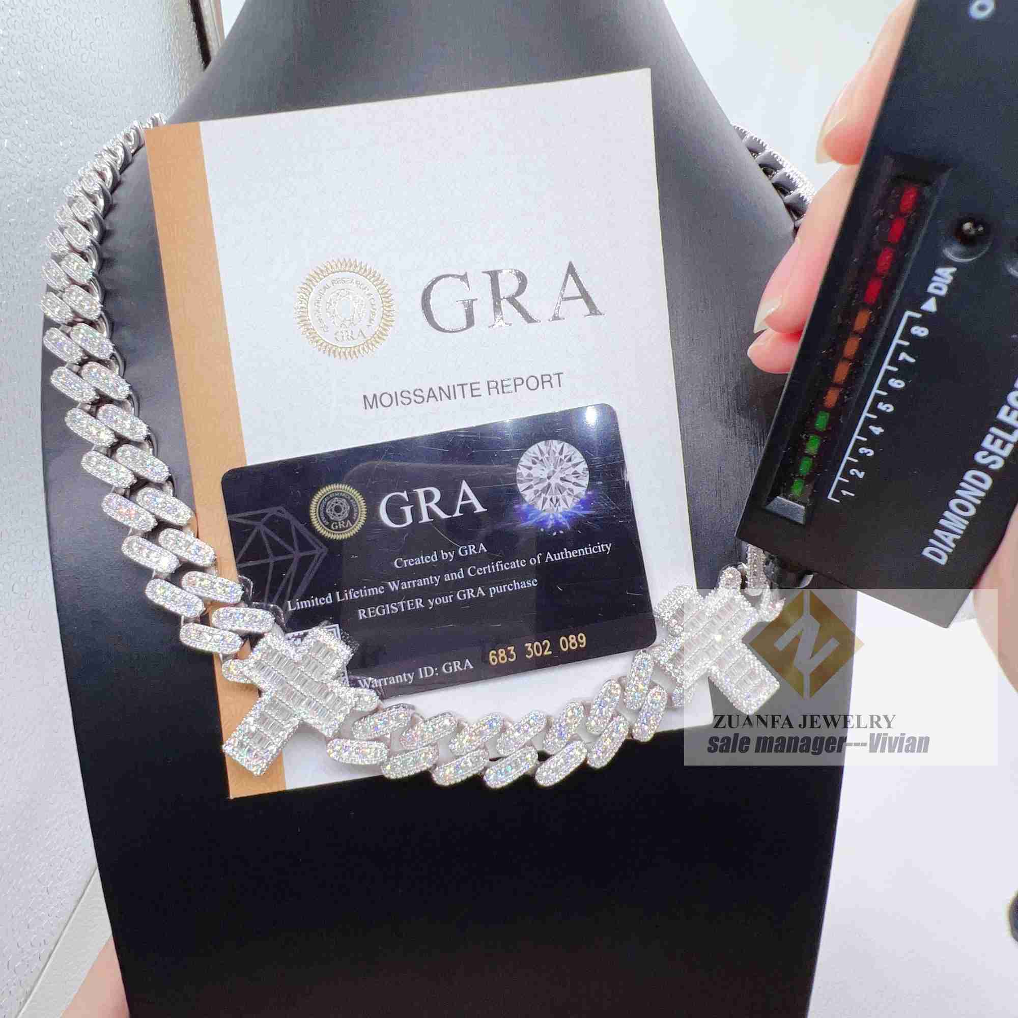 New High Quality Fashion Iced Out 925 Sterling Silver Miami Vvs Moissanite Pass Cuban Link Chain