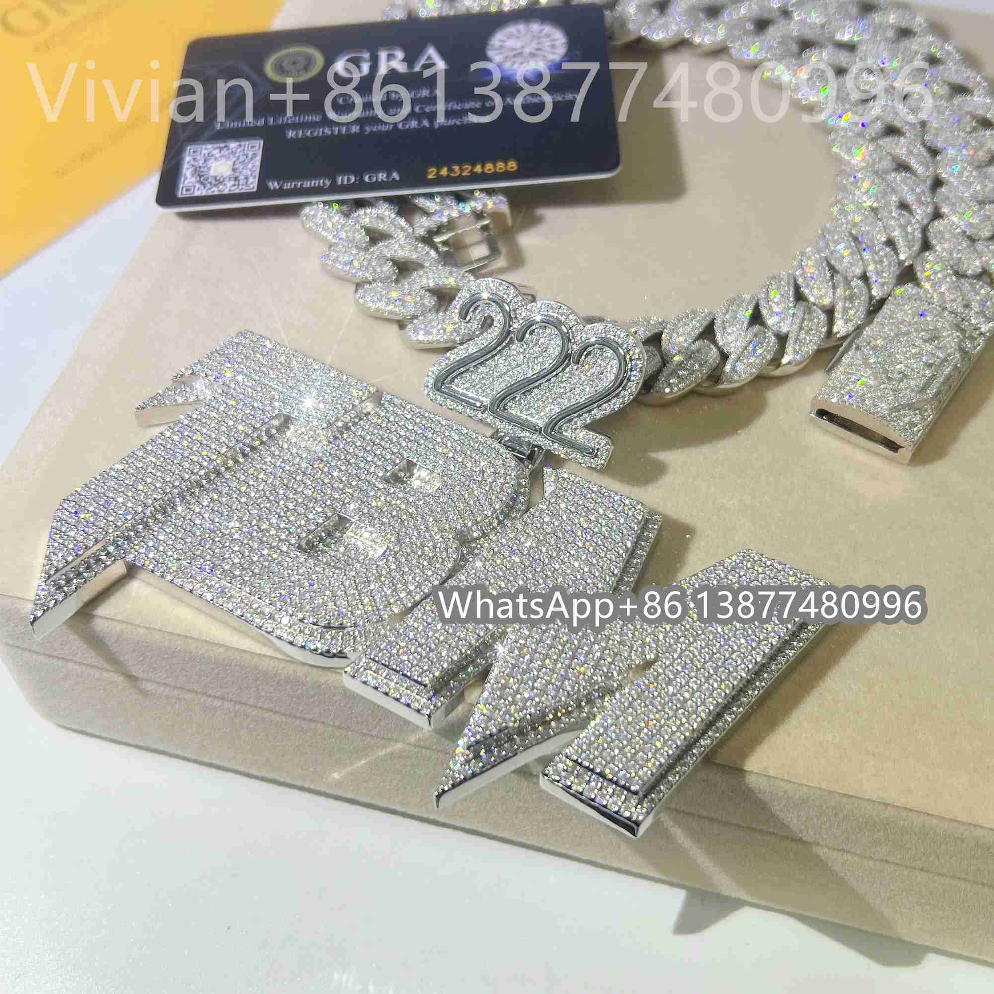 Free Custom Clasp Hip Hop Necklace Silver 925 Vvs Moissanite Diamond Miami Cuban Men Pendant Necklace