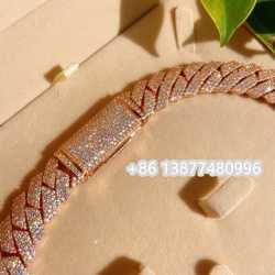 New High Quality Fashion Iced Out 925 Sterling Silver Miami Vvs Moissanite Pass Cuban Link Chain