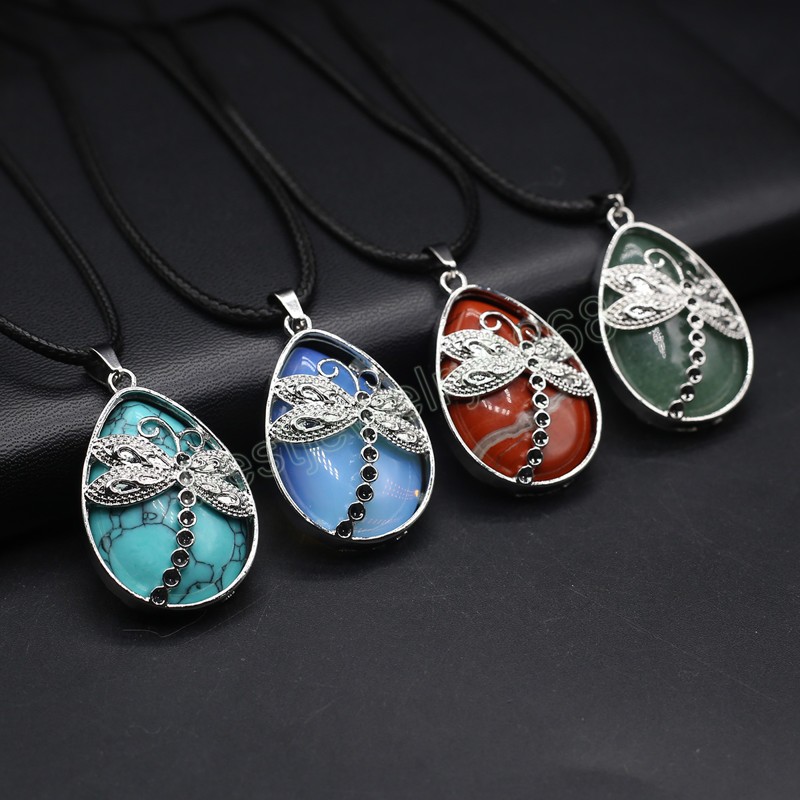 Natural Stone Pendant Necklace Opal Rose Quartz Amethyst Butterfly Rope Chains Healing Crystals Stone Necklace For Women Jewelry