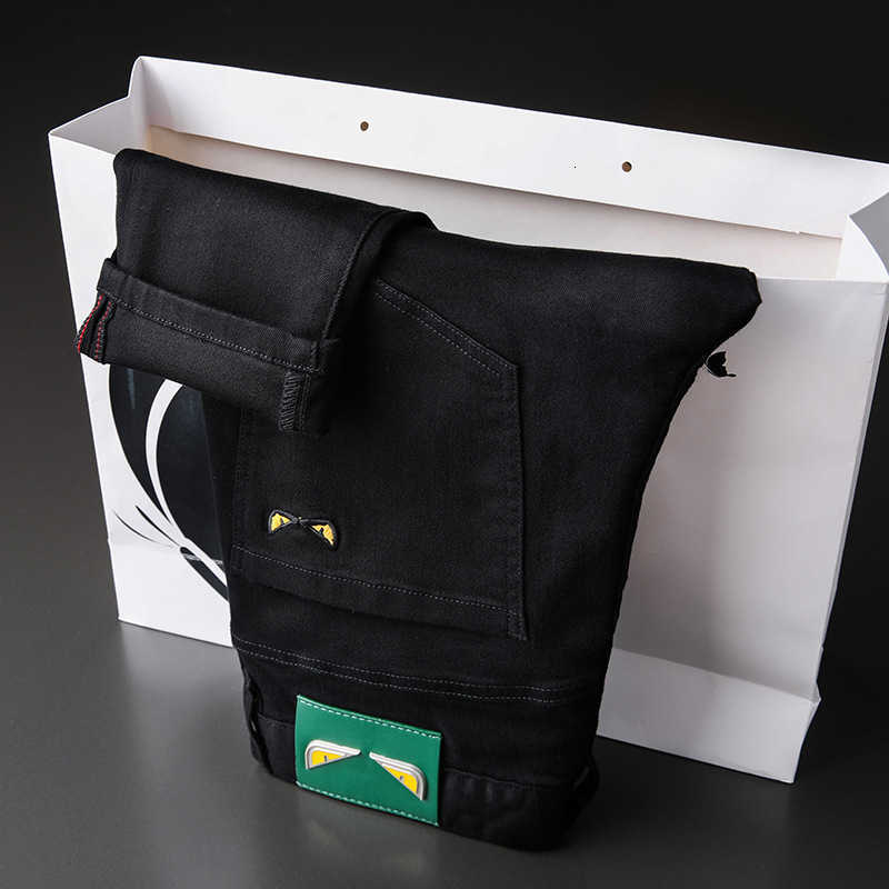 Jeans Men's 2022 Summer Thin Stretch Slim Fit Small Feet Korean Black and White Embroidery Casual Pants Fashion