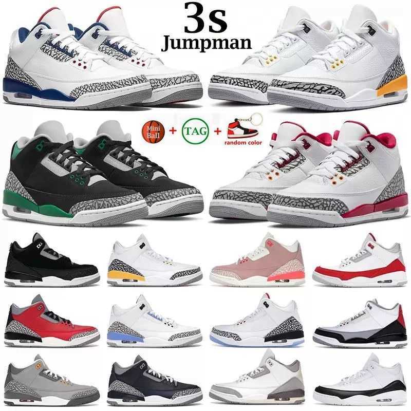 

3 basketball shoes men 3s White Cement Rust Pink Cardinal Fire Red Dark Iris Pine Green UNC Racer Blue Black Cat Wizards mens women trainers sports sneakers size36-47, 14#