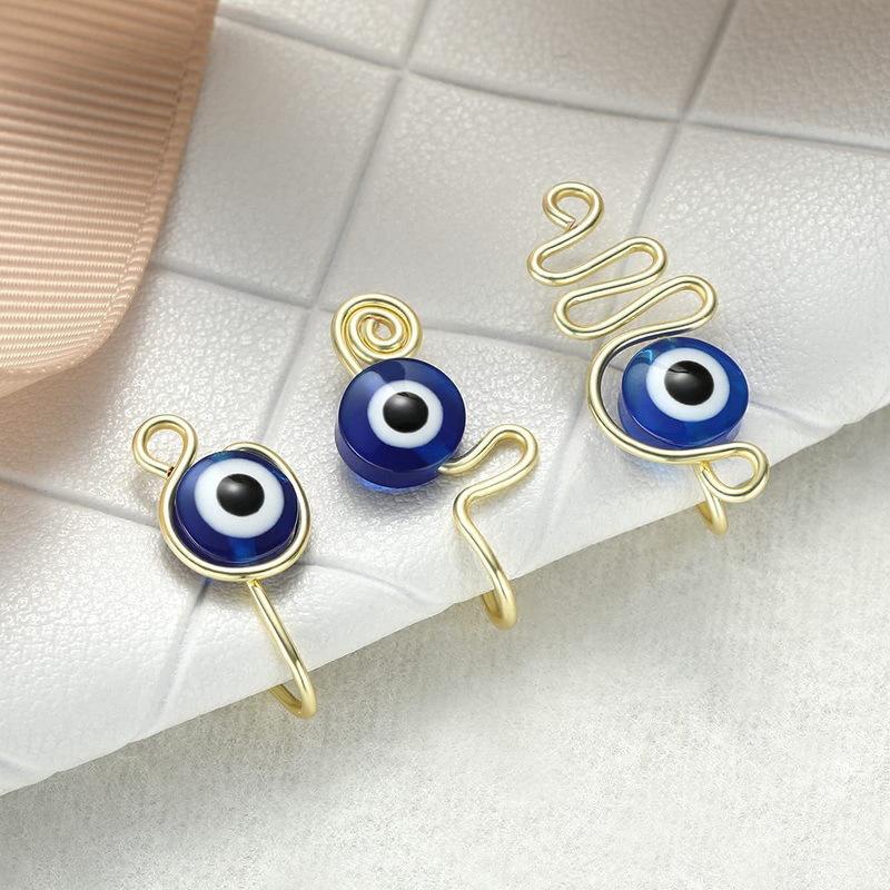 Boho Copper Evil Eye Nose Cuff Wire Spiral Clip On Nose Ring Studs Snake shape Fake Piercing Body Jewelry