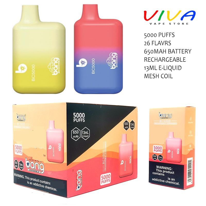 Original Bang BC5000 Puffs E Cigarette Type-C Rechargeable Disposable Vape Bar 650mAh Battery 13ml Pre-filled Cartridges Bars Vapes
Original Bang BC5000 Puffs E Cigarette Type-C Rechargeable Disposable Vape Bar 650mAh Battery 13ml Pre-filled Cartridges Bars Vapes