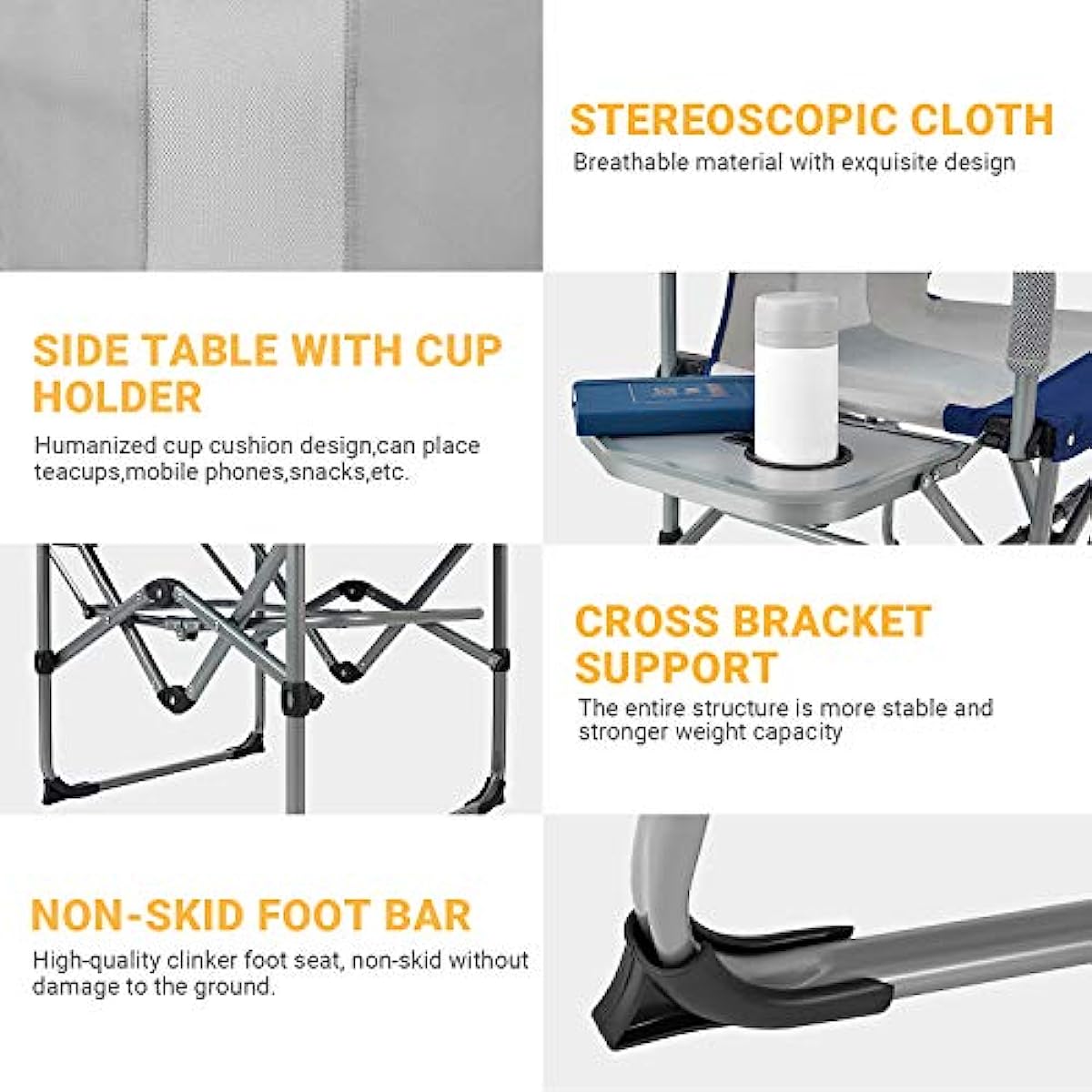 Folding Camping Chair Heavy Duty Portable Directors Chairs for Adult with Side Table Mesh Back Compact Style for Outdoor Outside Lawn Sports Fishing