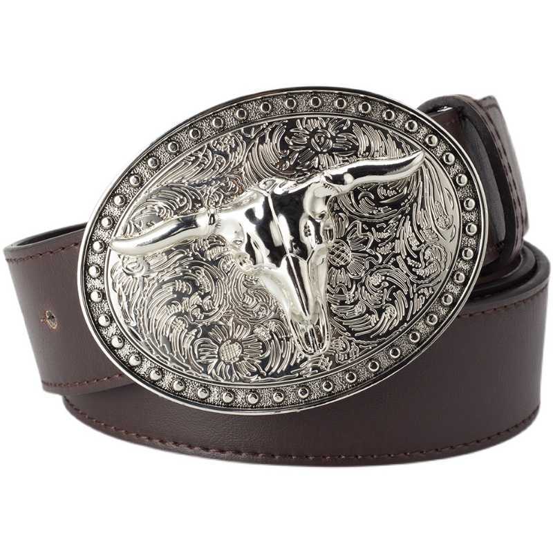 Belts White Tauren Alloy Bulk Buckle Pu Leisure Youth Lap Black Belt Fashion For Men Cowboy W0317