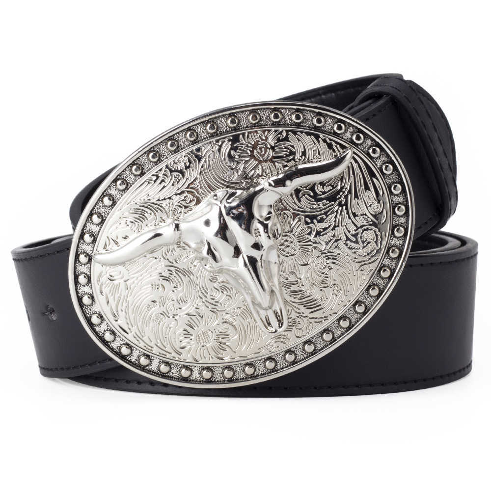 Belts White Tauren Alloy Bulk Buckle Pu Leisure Youth Lap Black Belt Fashion For Men Cowboy W0317