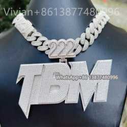 Free Custom Clasp Hip Hop Necklace Silver 925 Vvs Moissanite Diamond Miami Cuban Men Pendant Necklace