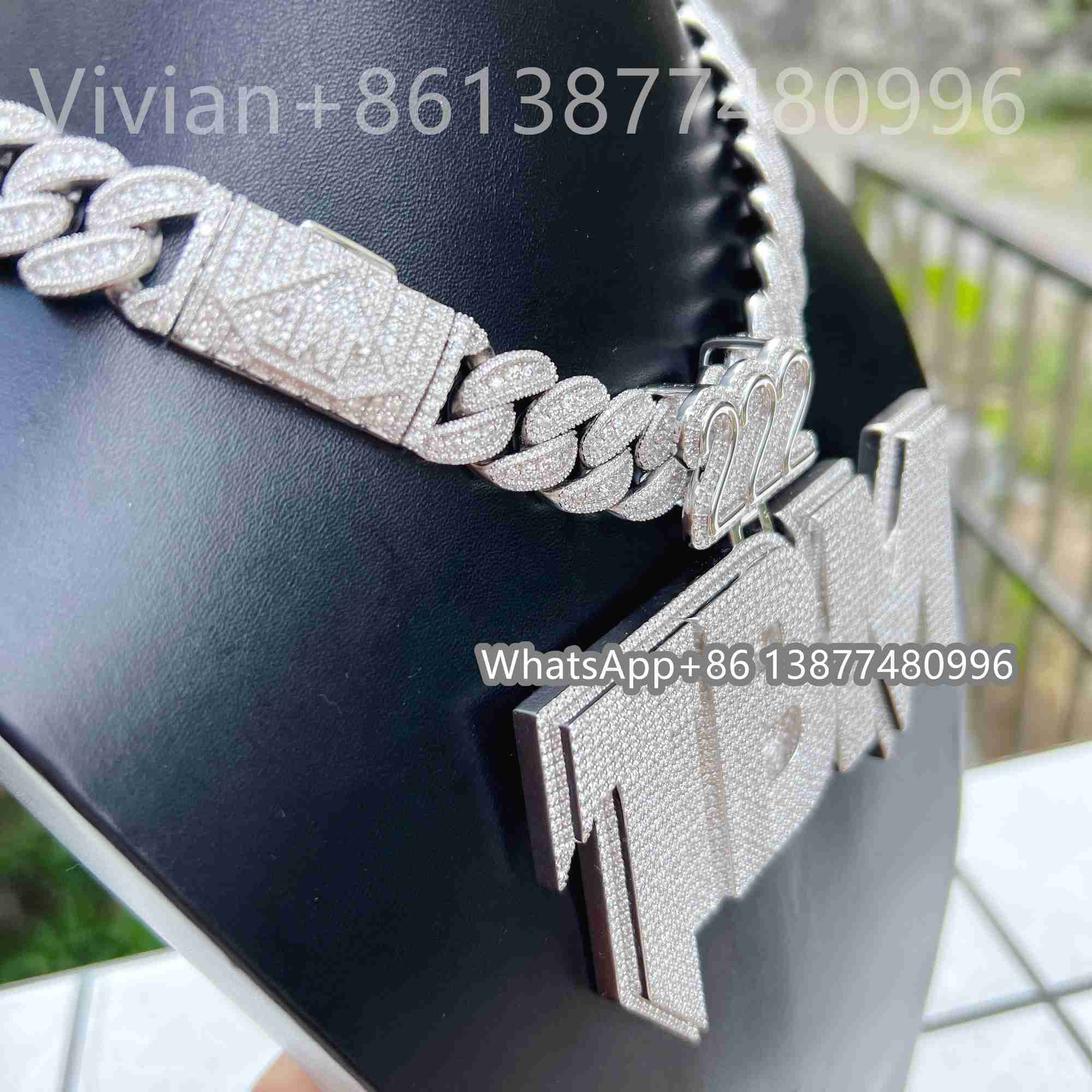 Free Custom Clasp Hip Hop Necklace Silver 925 Vvs Moissanite Diamond Miami Cuban Men Pendant Necklace