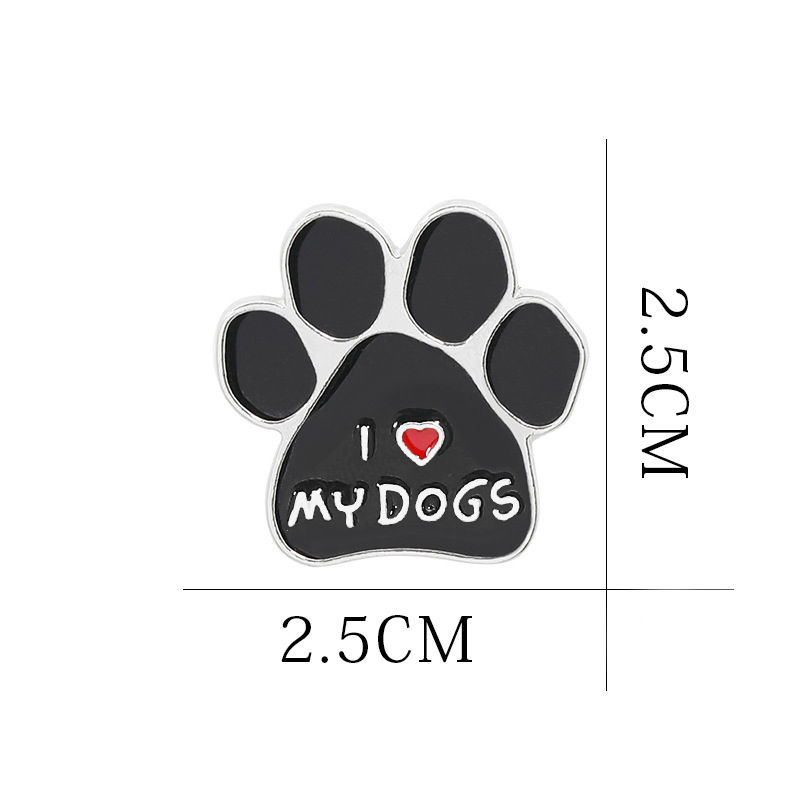 Black Animal Pet Dog paw Brooch I love MY DOGS Enamel paw brooches BackPack Jackets Metal Lapel Pin Cute Badge Jewelry Wholesale
