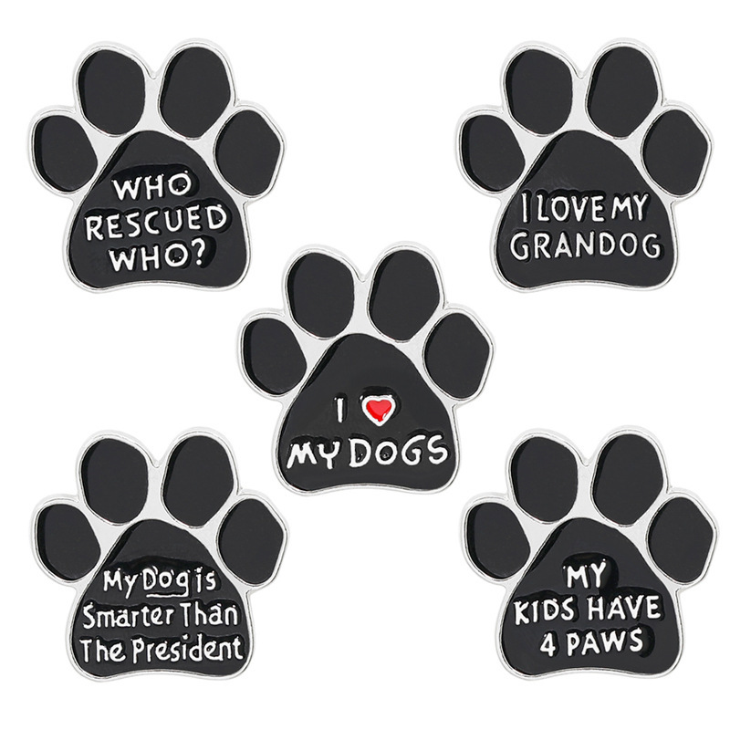 Black Animal Pet Dog paw Brooch I love MY DOGS Enamel paw brooches BackPack Jackets Metal Lapel Pin Cute Badge Jewelry Wholesale