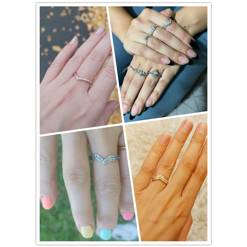 925 Sterling Silver Rings For Women S925 Snake Tiara Heart Bone Engagement Rose Gold Wedding Stacking Ring Crystals Jewelry