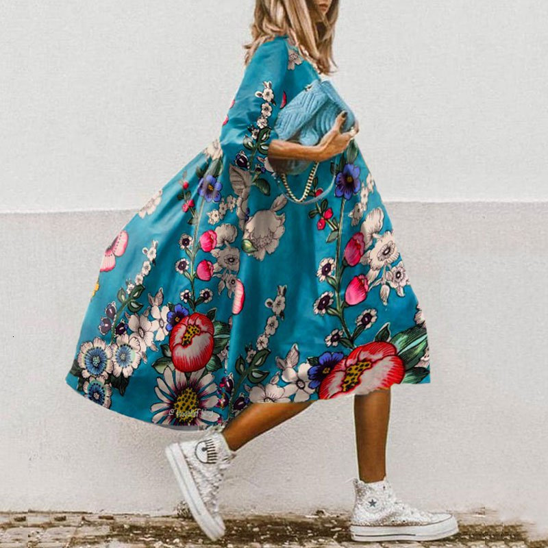 Casual Dresses Women Floral Print ALine Dress Summer Fashion O Neck Loose Office Party Dresses Casual Half Sleeved Boho Beach Dress Vestidos 230317