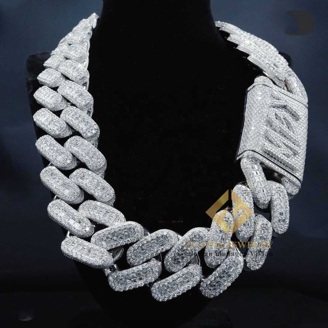 necklace moissanite chain Big Heavy Mens Necklace Silver 925 Iced Out Vvs Moissanite Baguette Diamond Hip Hop Iced Out Cuban Link Chain
