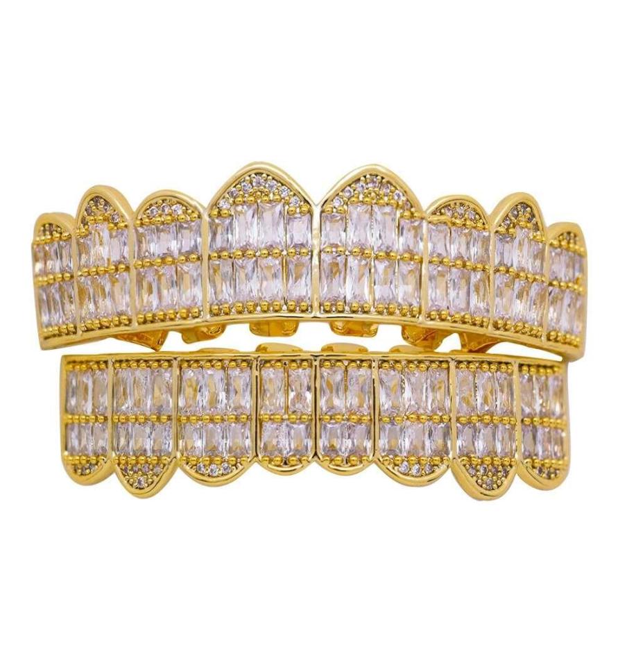 Hip hop grillz for men women diamonds dental grills 18k gold plated fashion cool rappers gold silver crystal teeth jewelry