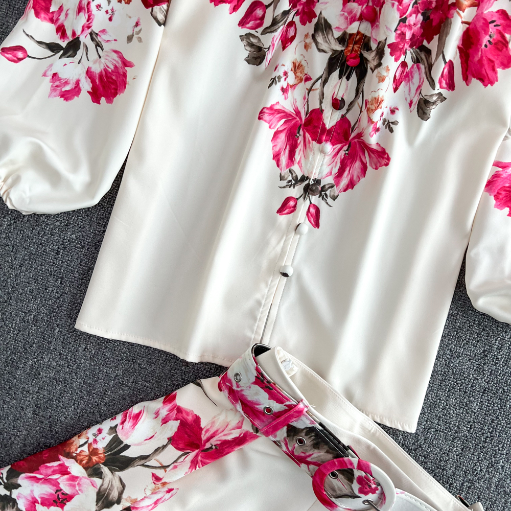 Fashion Spring Runway Two Piece Dress Sets For Women Turn Down Collar Ral Print Blouse And Shorts Suit Office Lady Outfits 2025