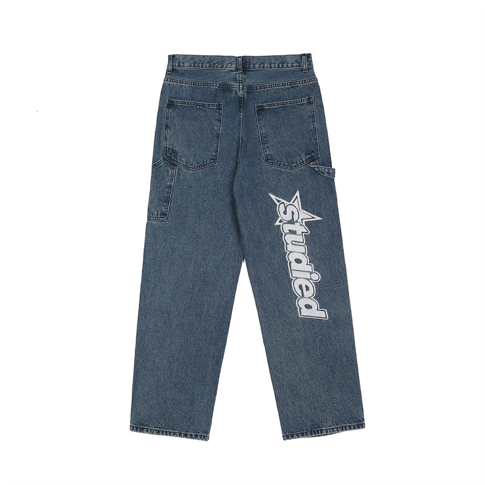 Mens Jeans Korean Fashion Letter Embroidery Retro Oversize Men Hip Hop Pants Straight Casual Washed Denim Trousers Pantalones 230317